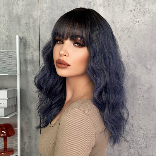 Wig Woman Haze Blue Wave Curled Medium Long Curled Hair 1024121311