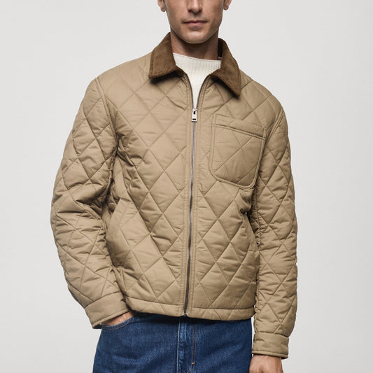 Quilted jacket with corduroy collar 1024112926