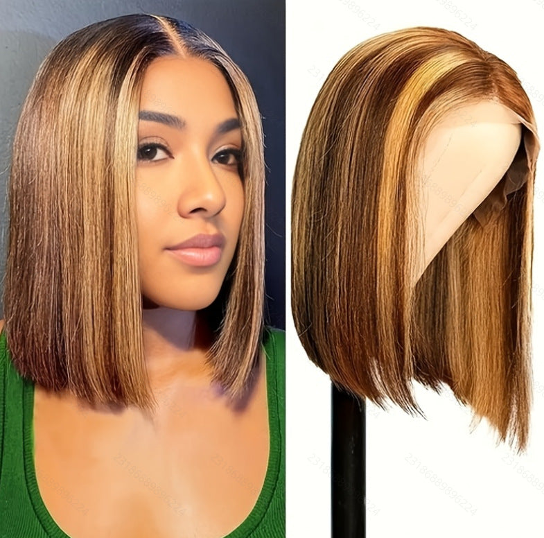 Black straight hair split bob wig 1024121104