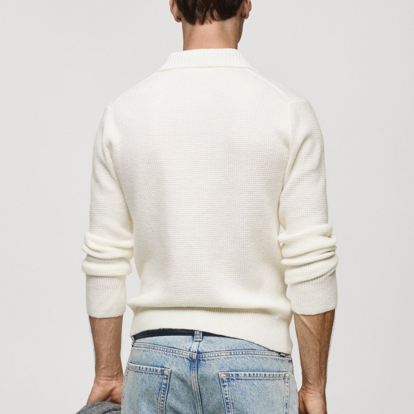 Knitted polo sweater with squared structure 1024112924