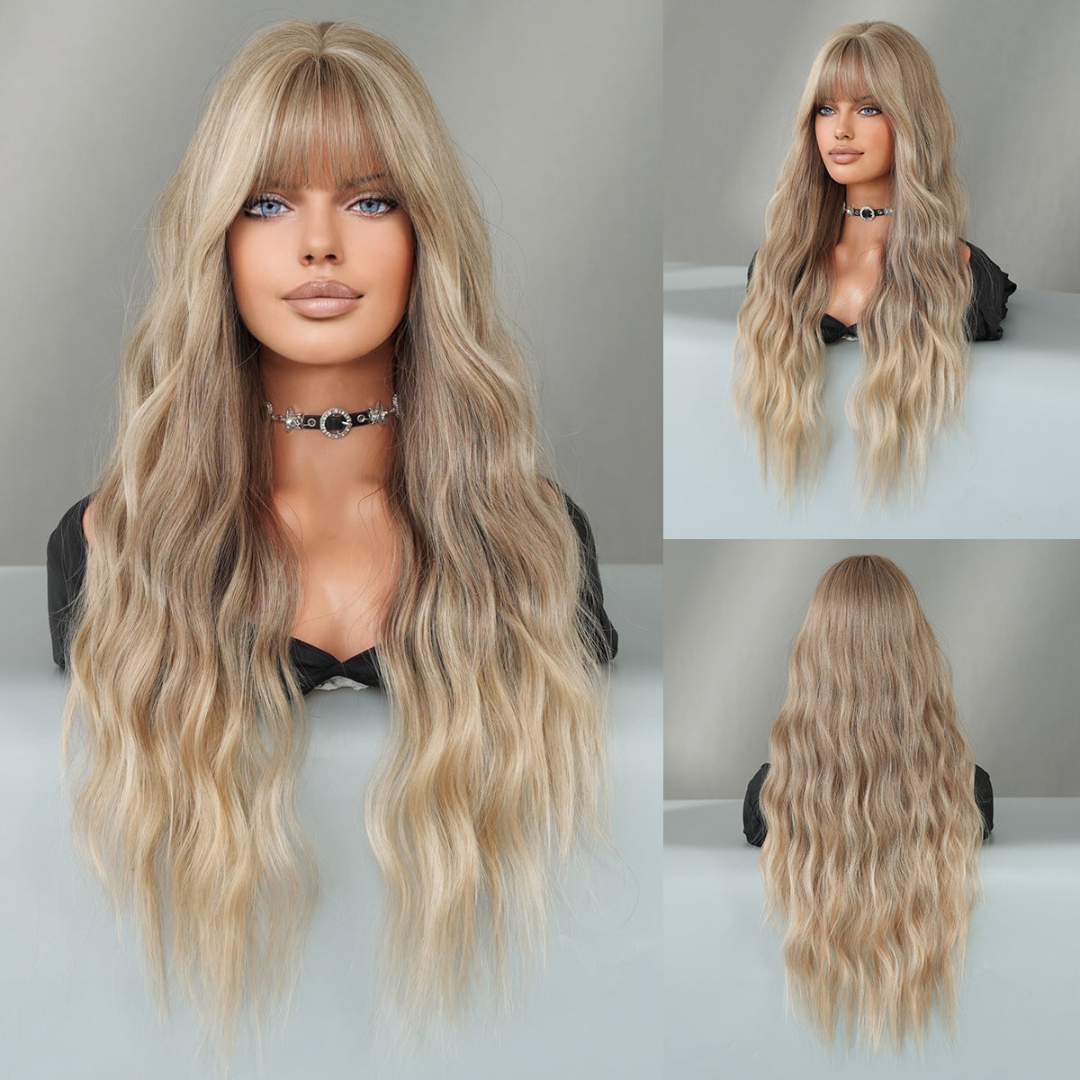 Ladies' dyed gold long roll big wave wig 1024121217