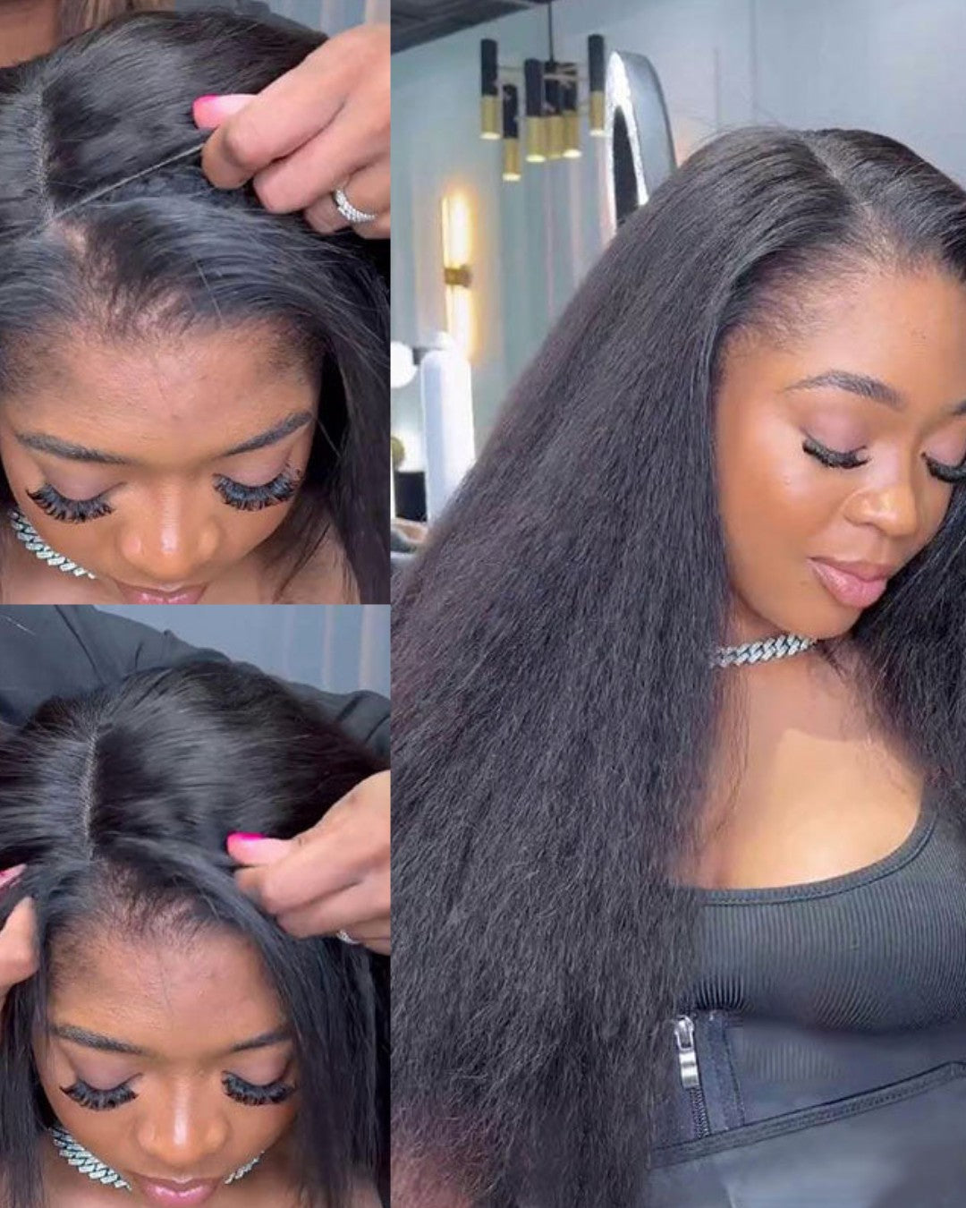 Natural Kinky Straight Glueless Lace Closure Half Wig