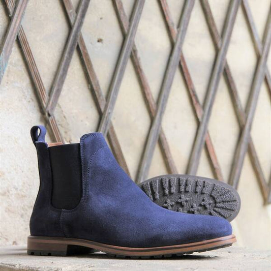 Blue men's classic style handcrafted Chelsea boots