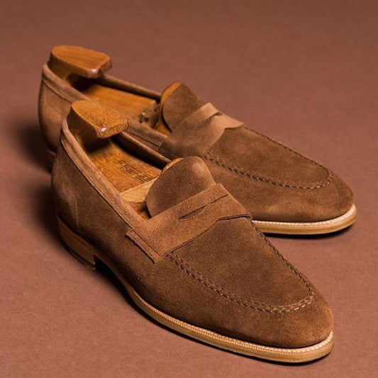 Handmade deciduous yellow suede classic gentleman loafers