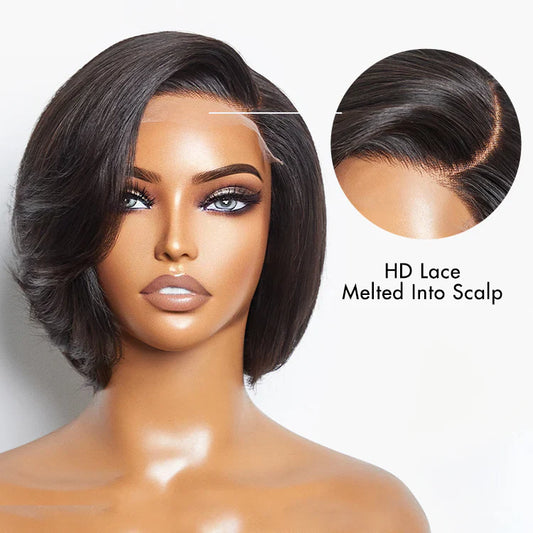 5x5 Mature Pixie Bangs Glueless Minimalist HD Lace Bob Wig