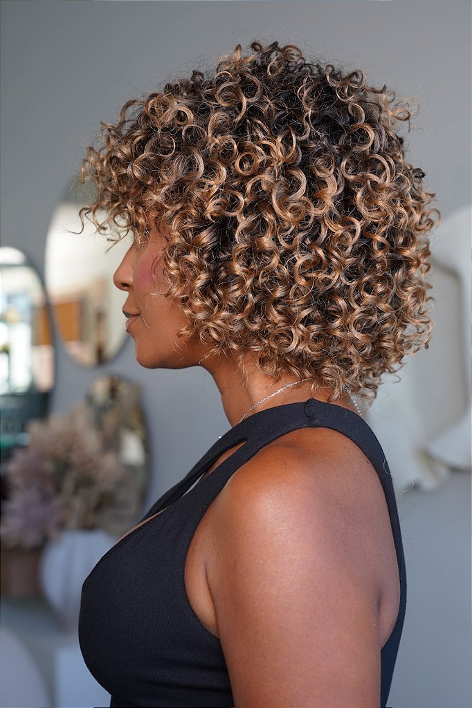 Glueless Brown Ombre Short Curly Wig with Bangs Human Hair Lace Front Wig 180% Density