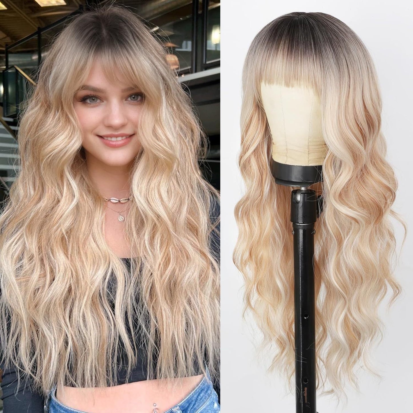 Long gradient color wig with bangs 1924121102