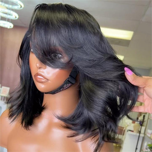 Fashionable Layered Bangs Wavy Lace Frontal Wig