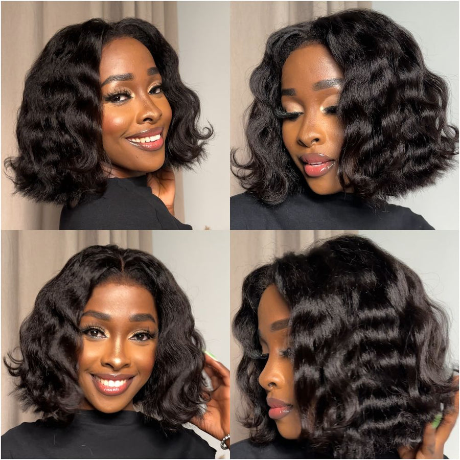 Short Wavy Kinky Edges Bob 5x5 Precut HD Lace Wig