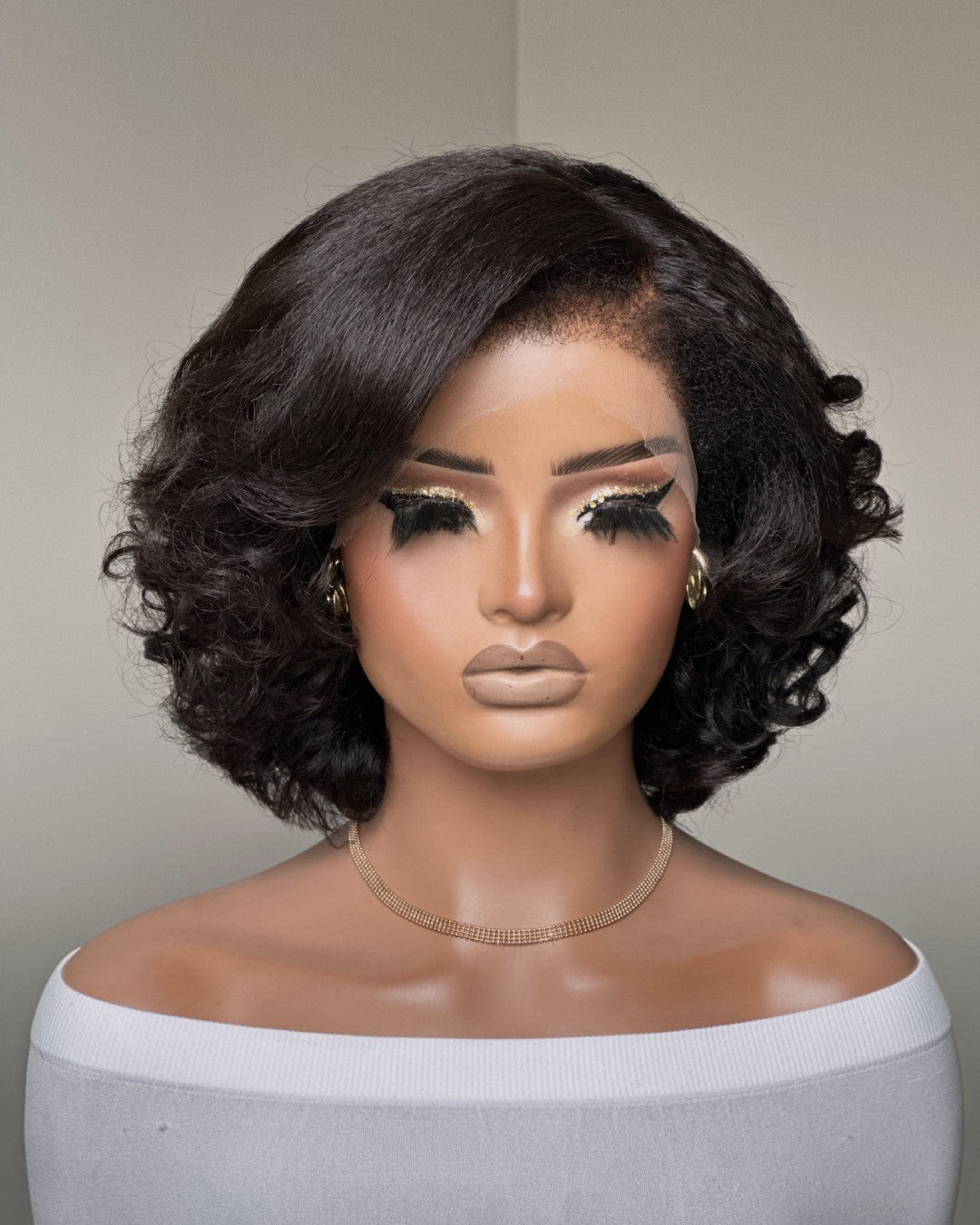 Short Layered Bouncy Curly With Kinky Edges 13x4 Lace Front Wig