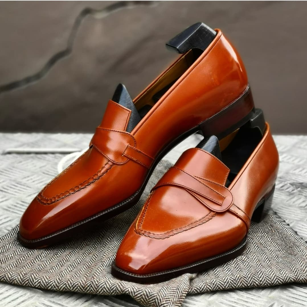 Orange Leather Slip-On Loafers