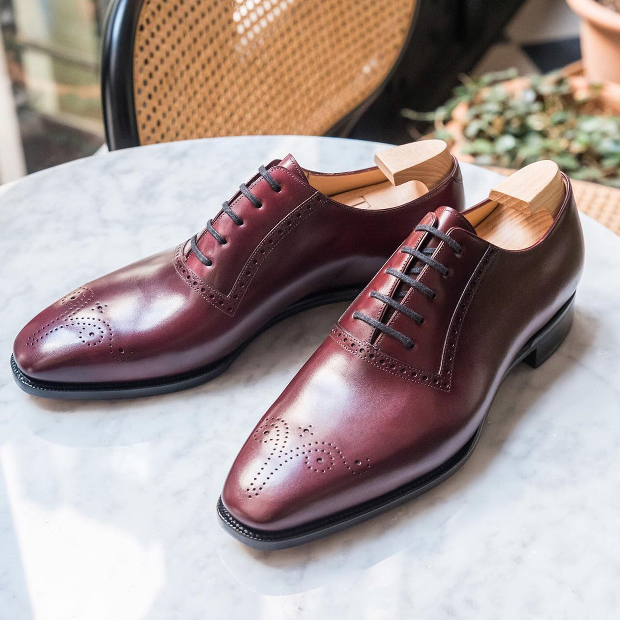 Burgundy Brogue Business Dress Slip-On Oxfords