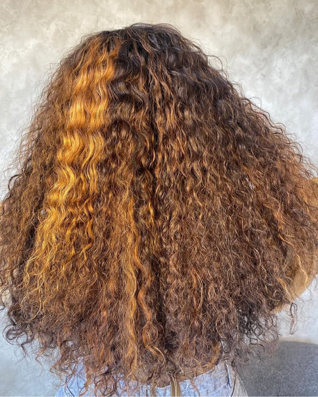 Black Roots Golden Highlight Curly 13x4 Lace Front Wig