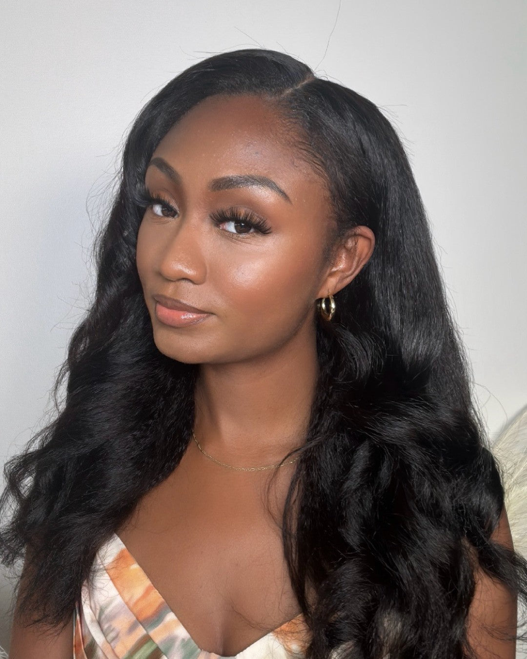 Natural Kinky Straight Glueless Lace Closure Half Wig