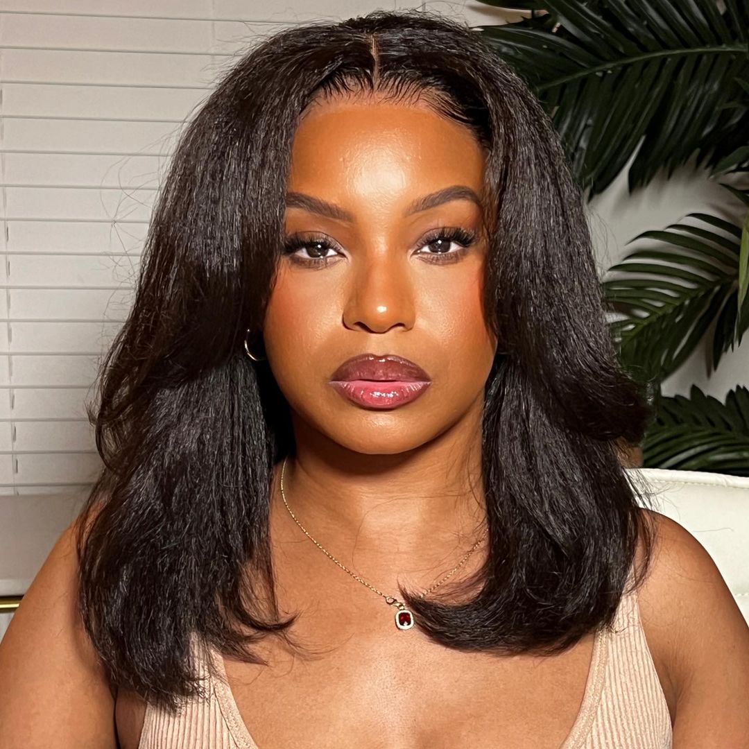 Kinky Straight Bob Layered Bang Lace Front Wig