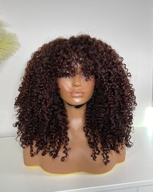 Reddish soft kinky fringe bang wig