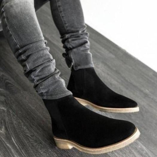 Handmade Men Black Suede Chelsea Boots