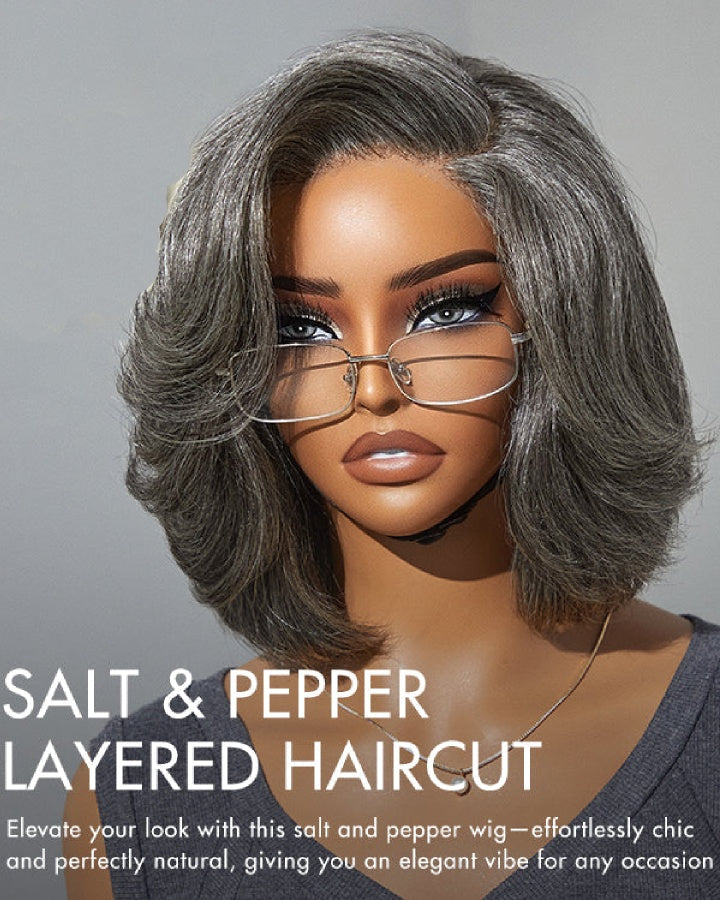 Salt & Pepper Layered Bob Glueless 5x5 Lace Closure Wig