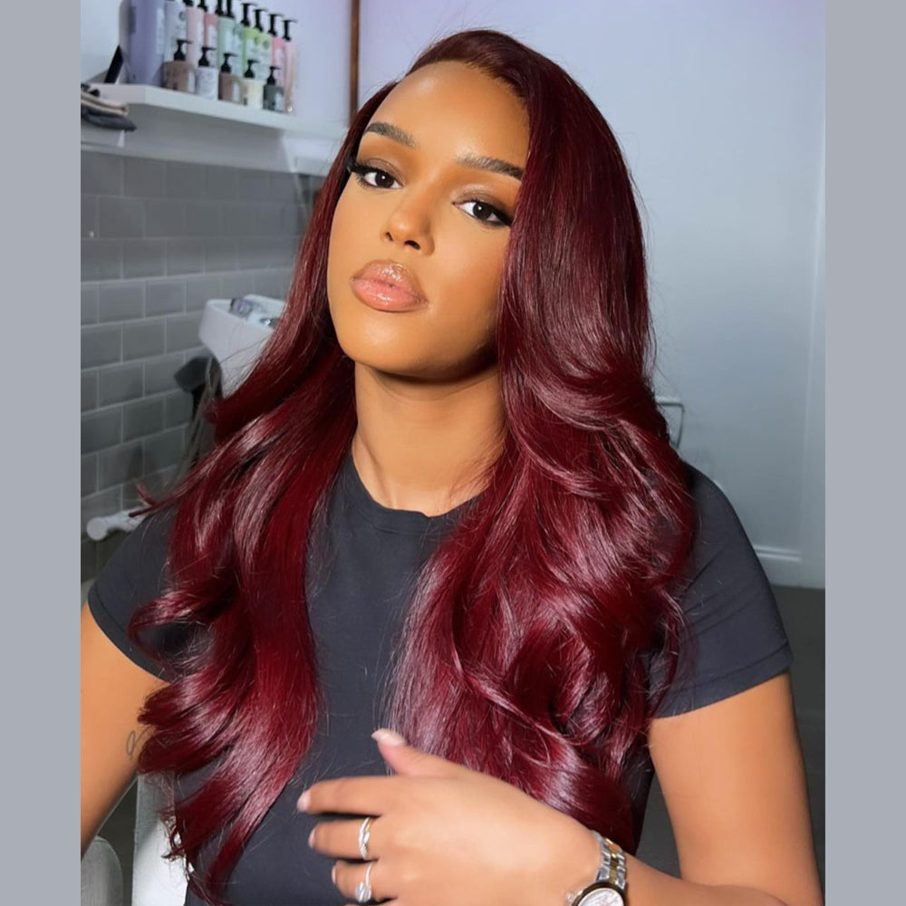 13x4 Lace Frontal Burgundy Color Body Wave Wig