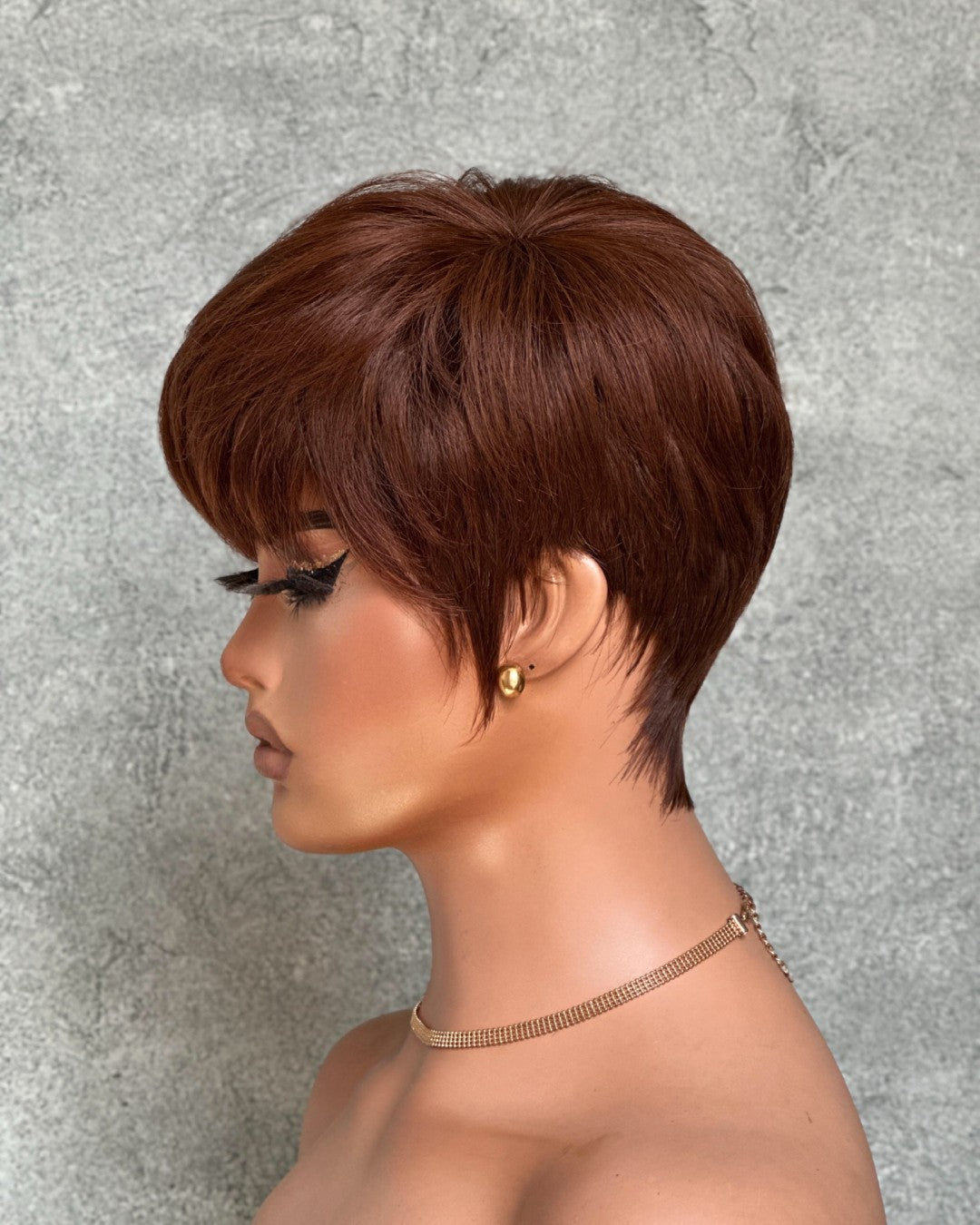 Put On & Go Brown Layered Pixie Cut Human Hair Wig With Bangs