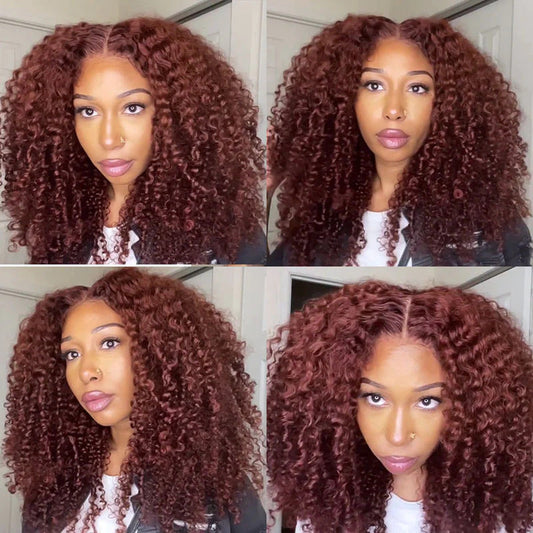 13x4 Lace Frontal Kinky Curly Auburn Brown Color Wig