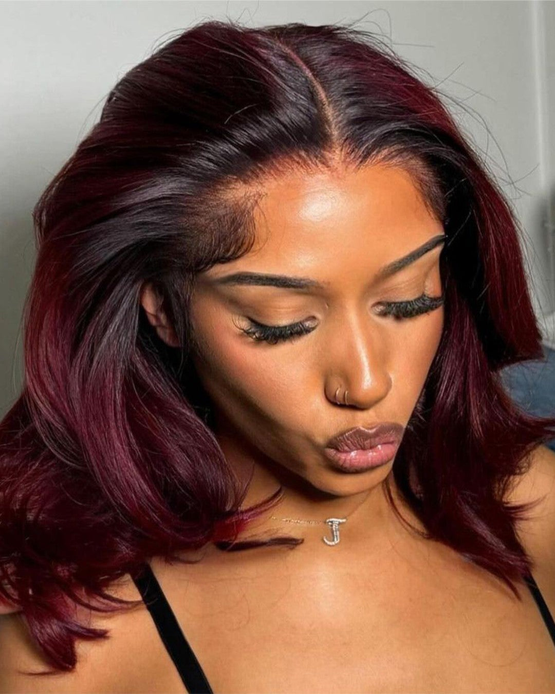 Burgundy Layered Wavy 13x4 Lace Frontal Wig