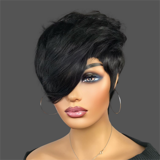 Machine Made Short Mullet Style Glueless Bang Wig