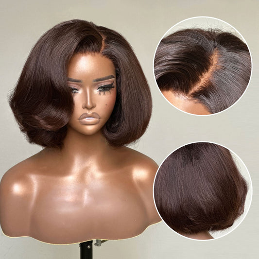 Chocolate Brown Side Layered Bangs Lace Closure Wig