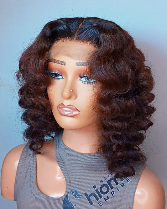 Chocolate Brown Highlight Deep Wave 5x5 Lace Closure Wig