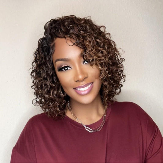 5x5 Lace Closure Brown Highlight Curly Wig