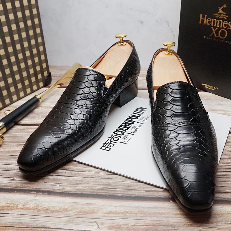 Luxury man Loafers shoes Genuine Leather Snakeskin Prints Shoes Black Brown Slip On Men Party Dress Office Casual Shoes Men