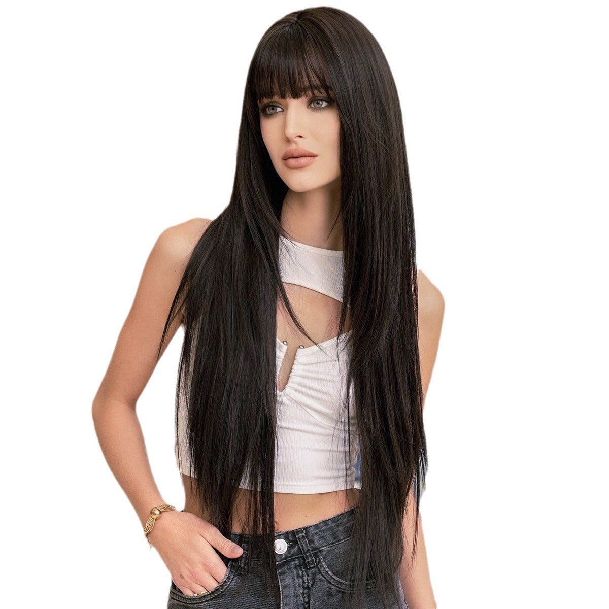 Long straight wig with bangs 1924121205