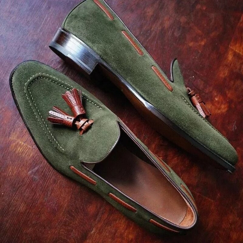 MEN'S GREEN SUEDE TASSEL LOAFERS