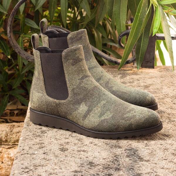 Men's dark green camouflage style Chelsea boots