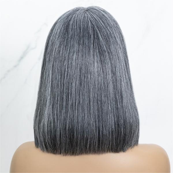 Salt And Pepper Grey Bob With Bangs Glueless Wig