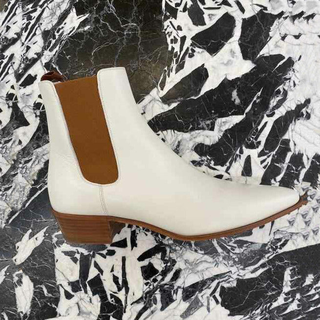 Handmade Mens White Leather Classic Chelsea Boots