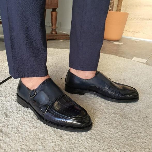 Montreal Navy Black Monk Strap Loafers Shoes