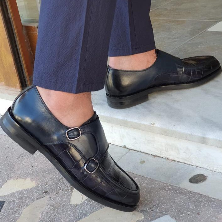 Montreal Navy Black Monk Strap Loafers Shoes